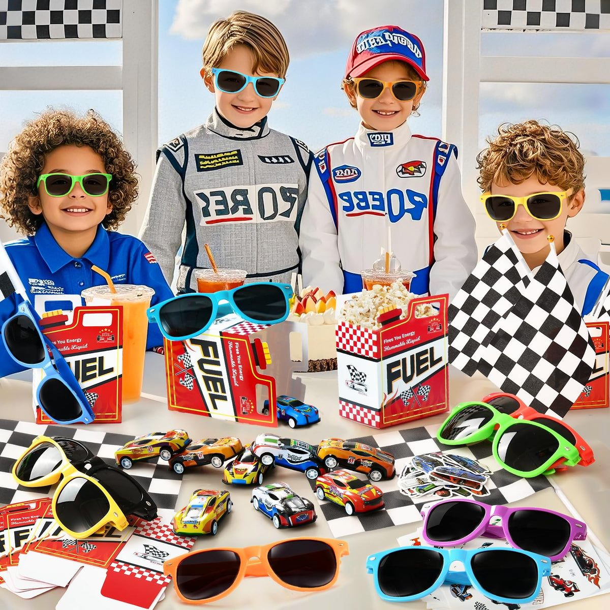 SNLN race car stickers for quick party bag decorating.