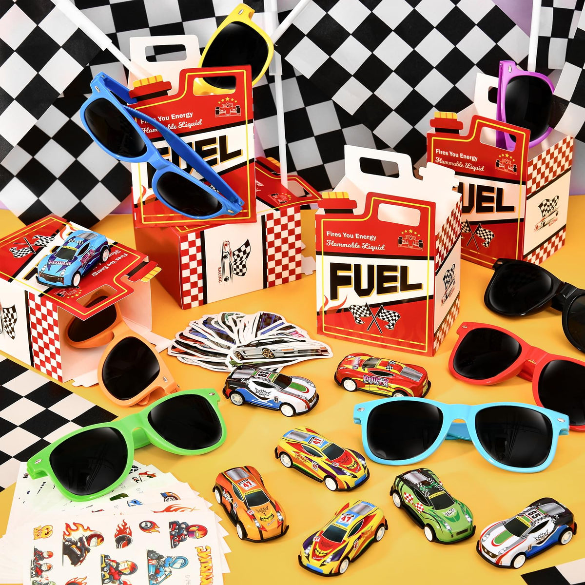 SNLN racecar party decor kit for boys' birthdays.