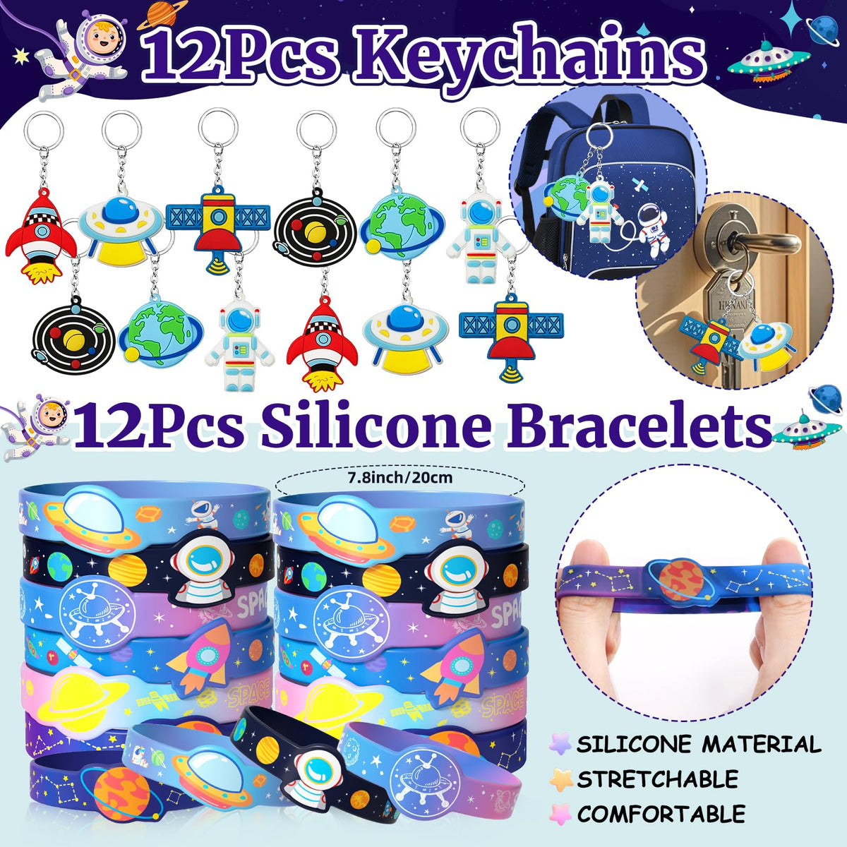 SNLN space silicone bracelets provide stylish, kid-friendly accessories.
