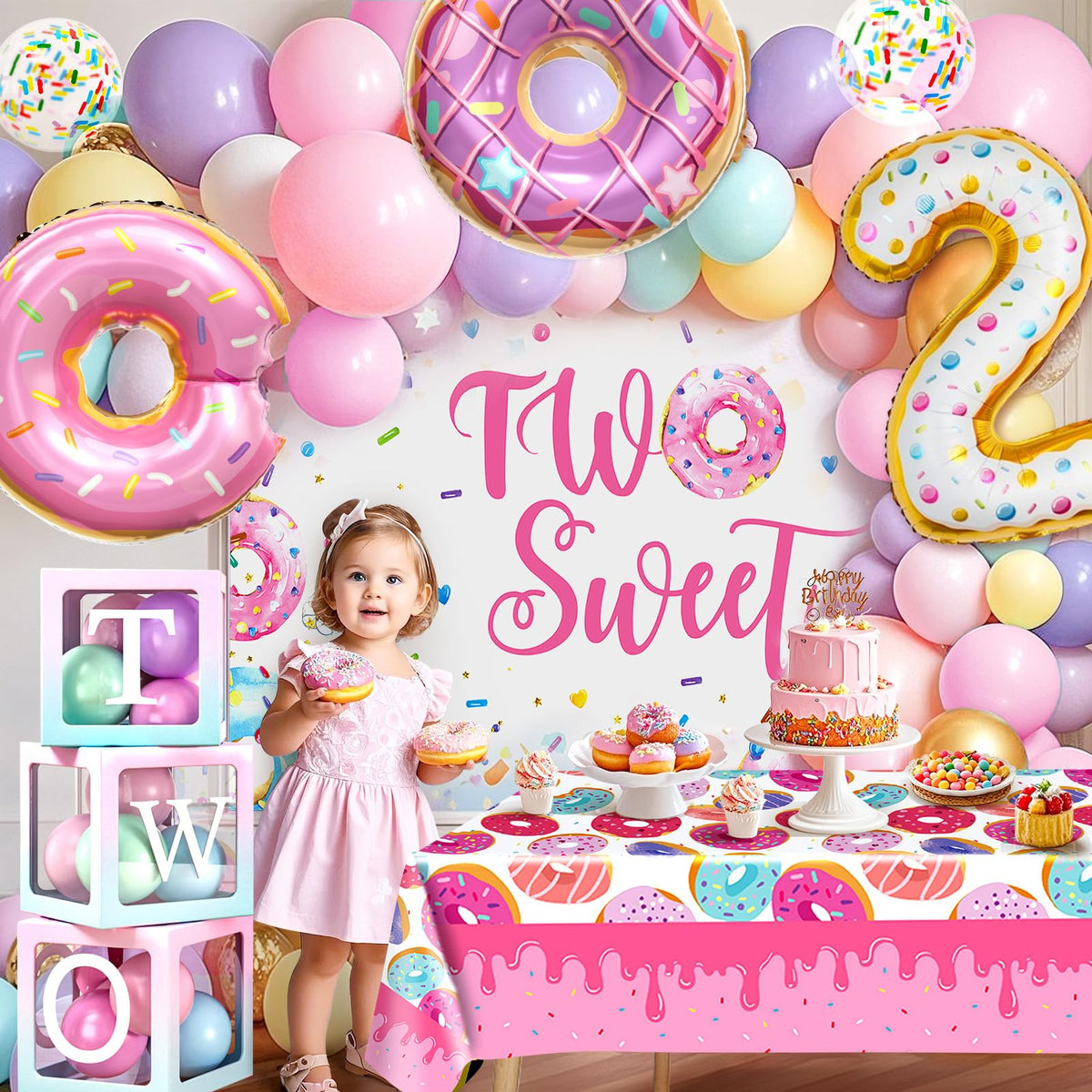 SNLN Two Sweet donut tablecloth adds playful decor and easy table cleanup.