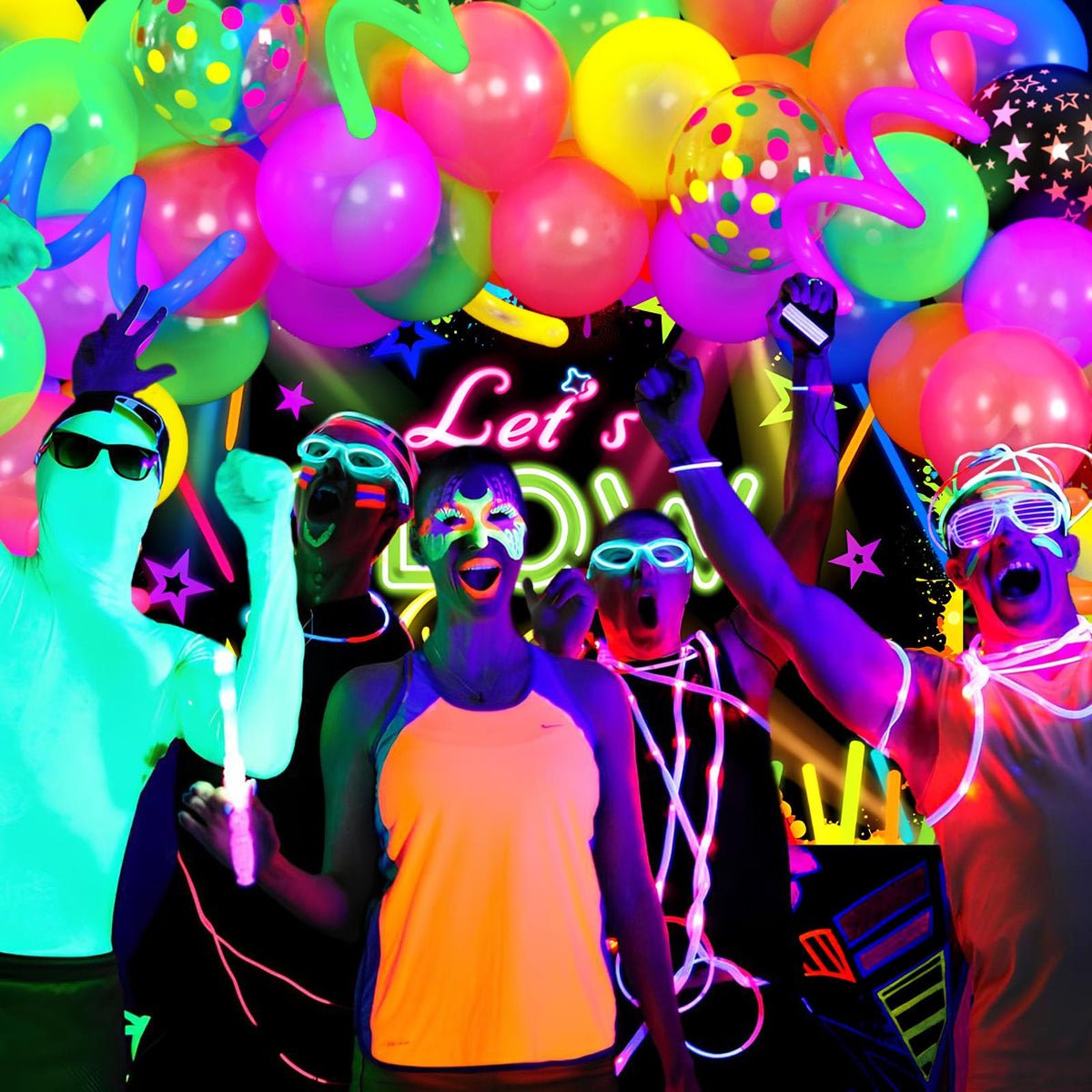SNLN vinyl backdrop neon patterns shine under blacklight