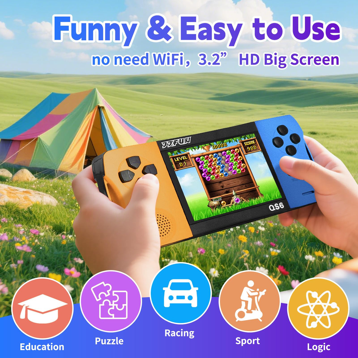 SNONBROS device featuring 216 built-in games for offline fun on the go