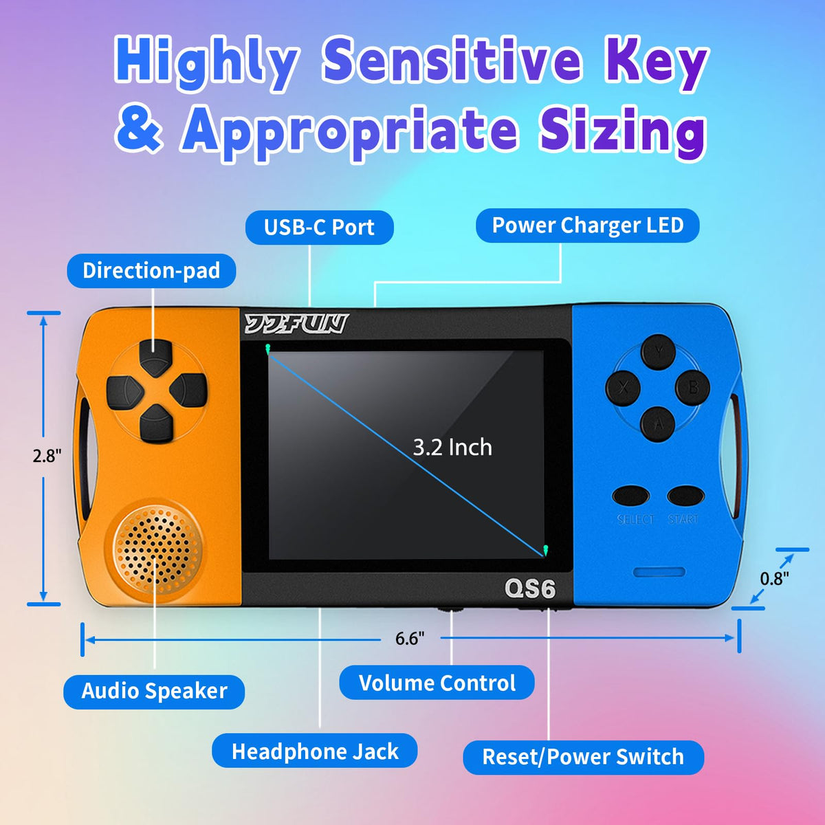 SNONBROS 3.5-inch IPS screen delivering clear visuals for kids' gaming