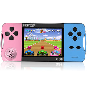 SNONBROS handheld console in pink-blue, ideal for travel play.