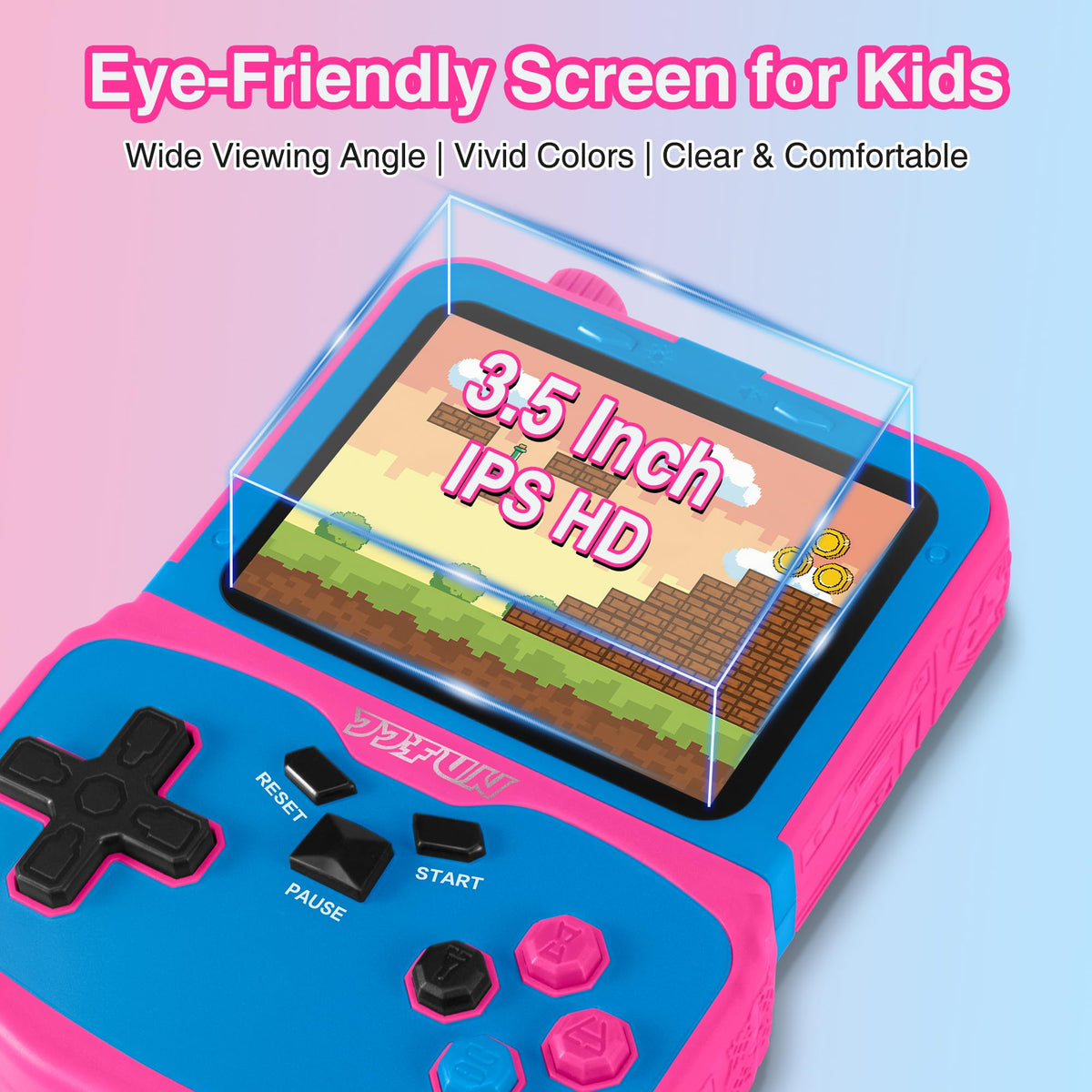 SNONBROS rose red handheld with kickstand ready for hands-free play anywhere.