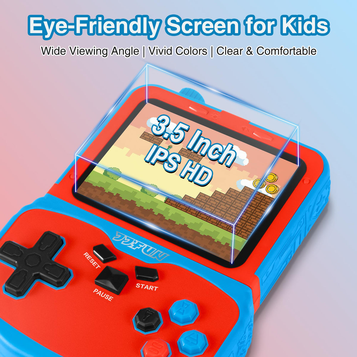 SNONBROS handheld with kickstand enables hands-free play on any surface.