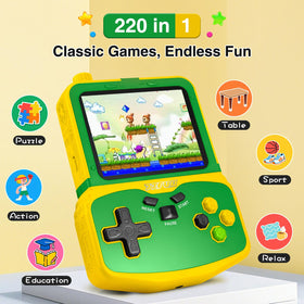 SNONBROS handheld offers 220 preloaded games for offline, screen-focused play.