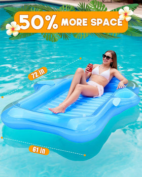 Snowalva tanning pool lounger features two oversized 8-inch cup holes.