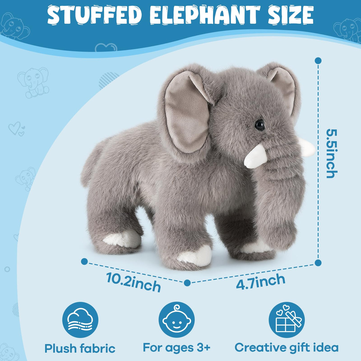 SnugBibble elephant plush adds cozy decor to a kid's room or desk.