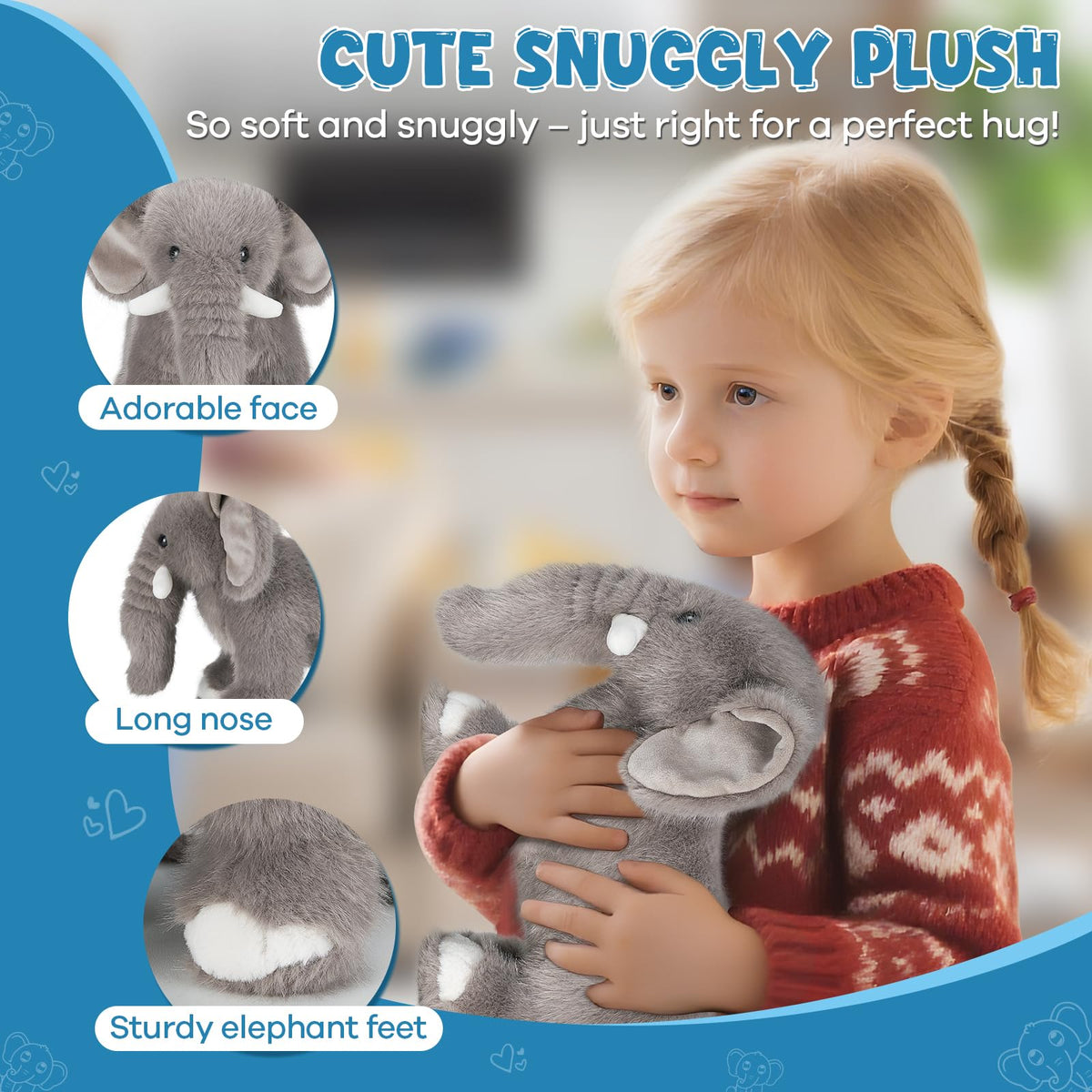 SnugBibble elephant plush sound module delivering authentic elephant calls for imaginative fun.