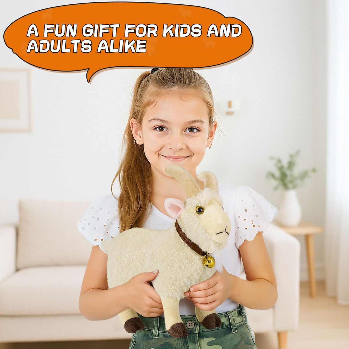 SnugBibble goat plush cuddly texture for stress relief moments.