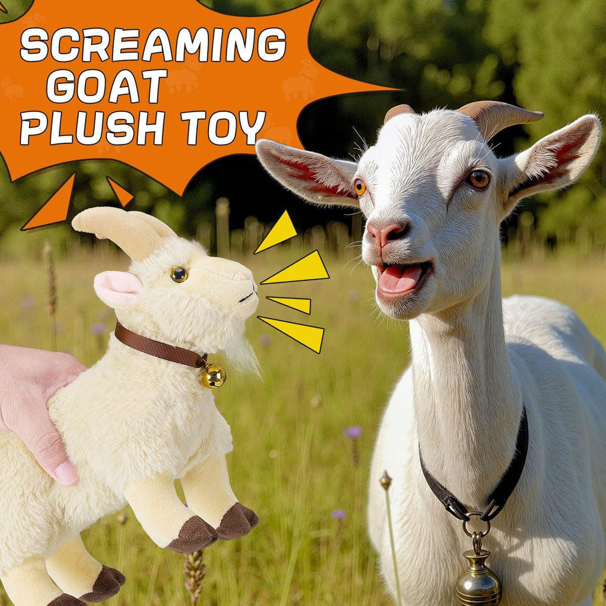 SnugBibble goat plush with soft fabric for cozy hugs.