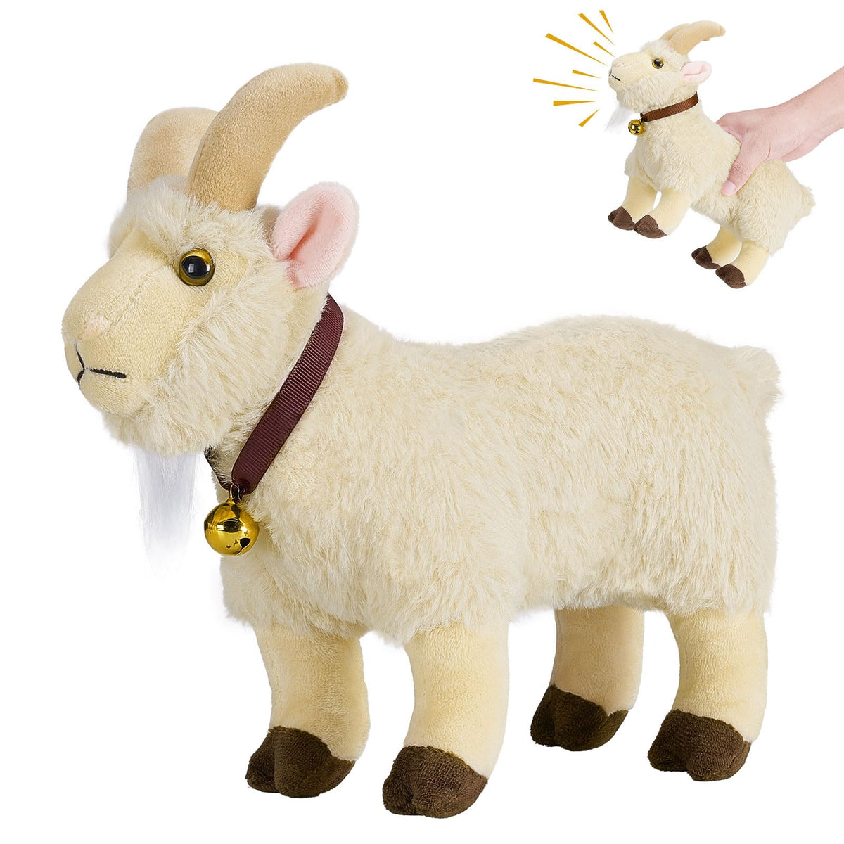 SnugBibble screaming goat plush face, ideal for pranks and laughter.