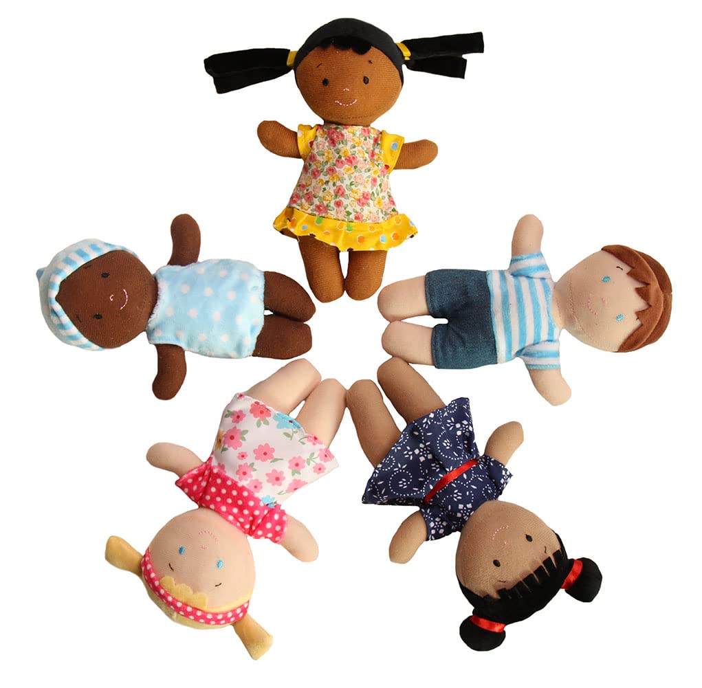 Snuggle Stuffs basket with dolls ready for easy classroom storage after play.