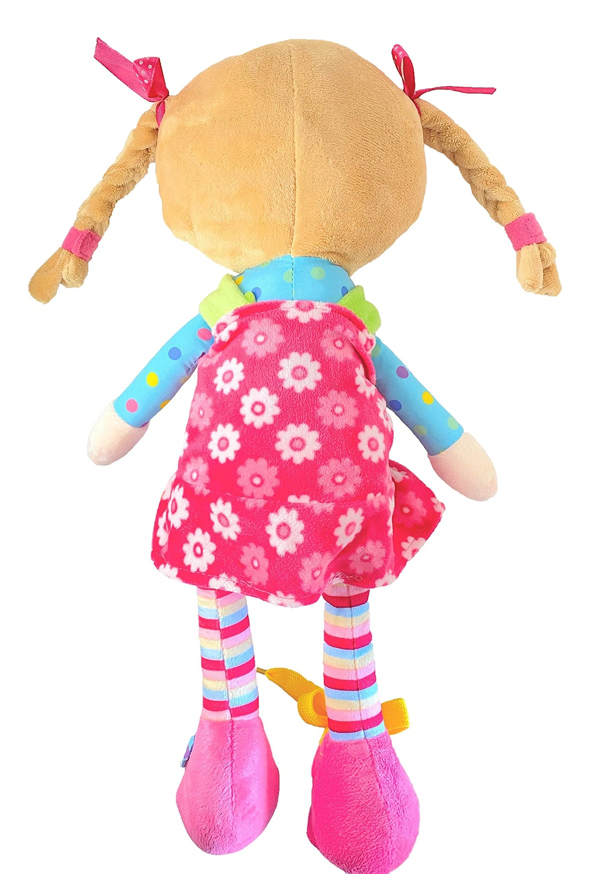 Snuggle Stuffs Sugar Snap rainbow colors engage toddlers during play.