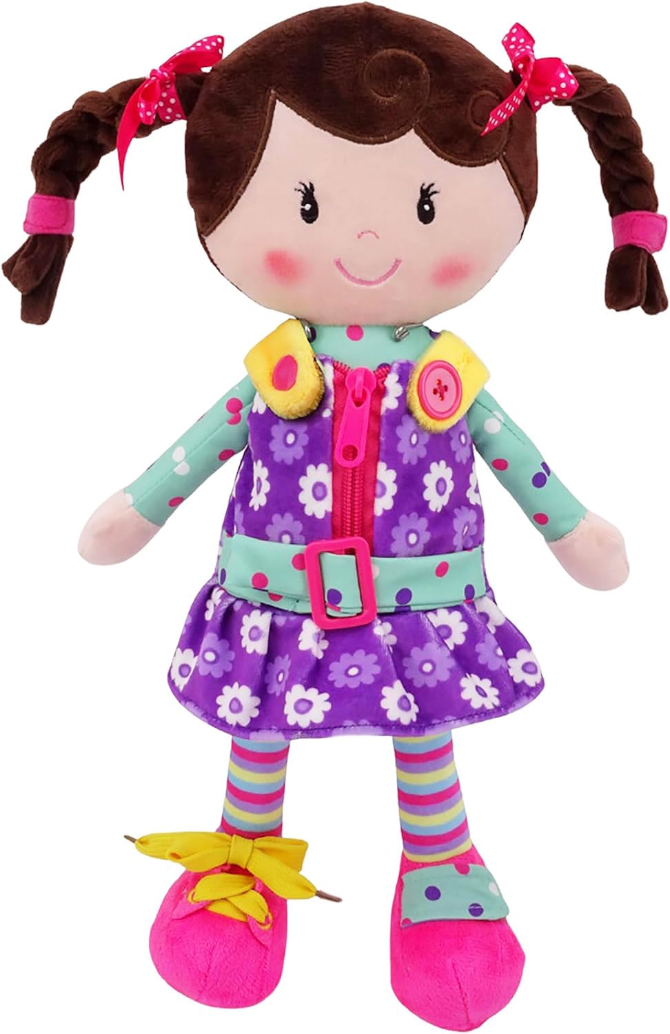 Snuggle Stuffs Sugar Snap doll with zipper for dress-up play and fine motor practice