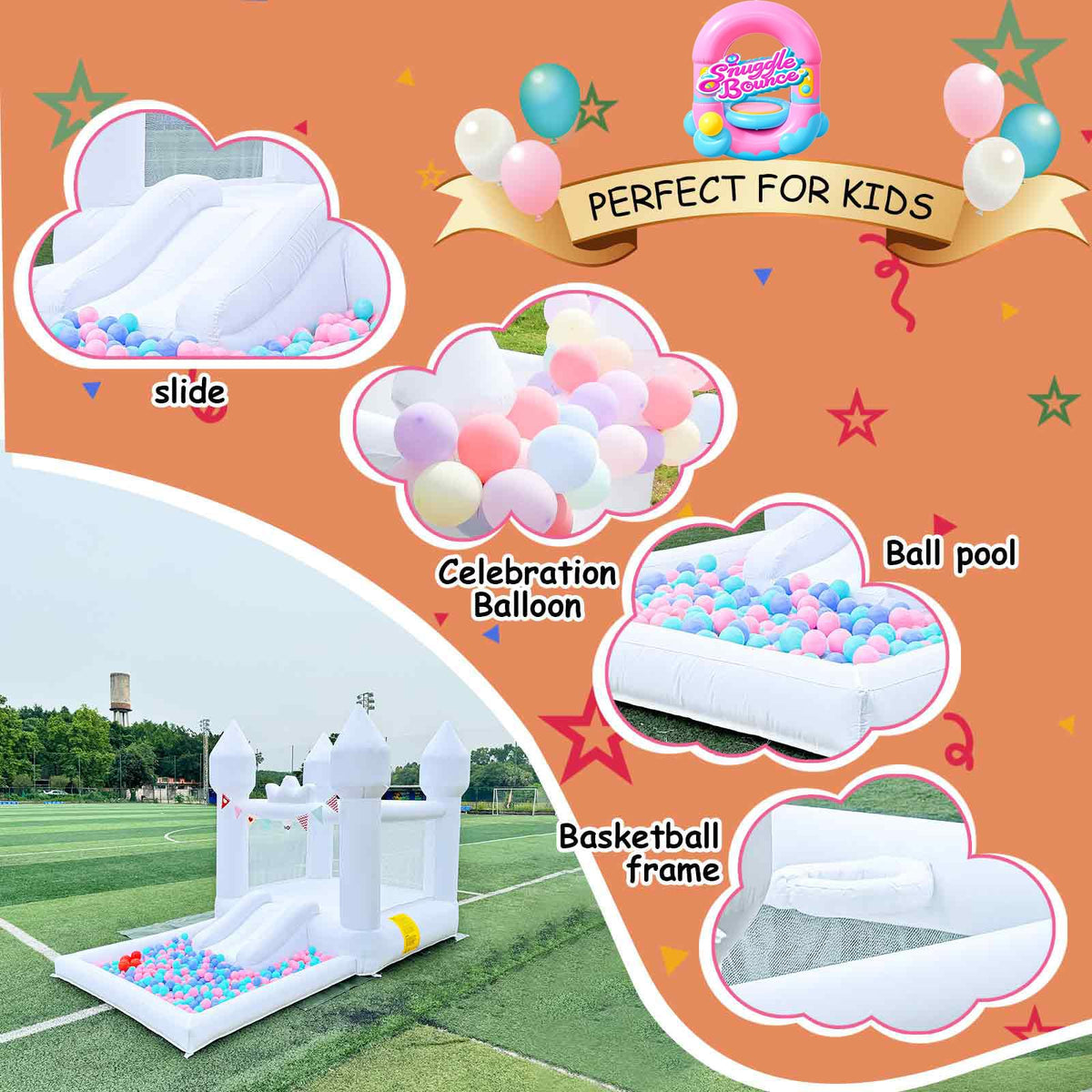 SnuggleBounce inflation process shows quick setup with included blower