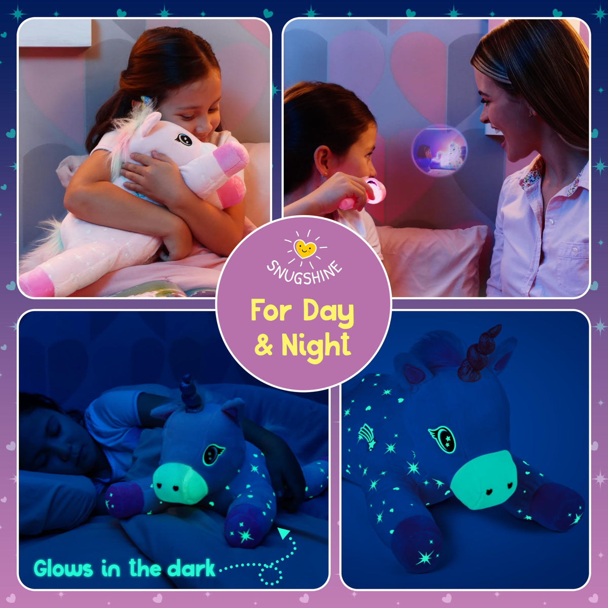 SNUGSHINE unicorn book included illuminates a brave bedtime story for little readers.