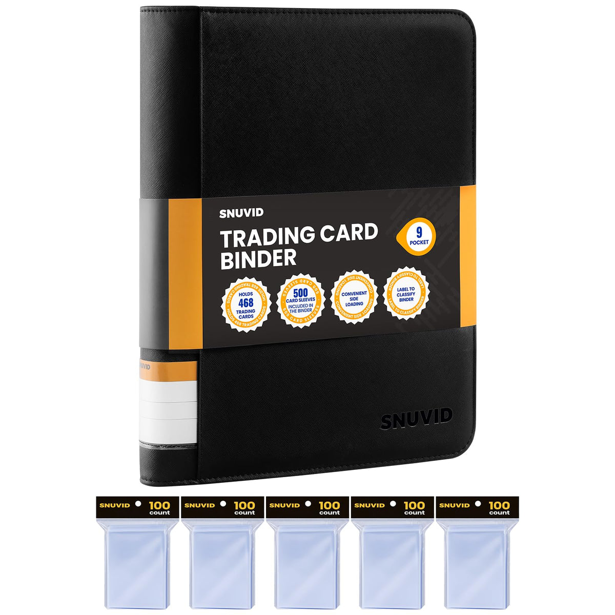 Snuvid 9-pocket binder with black cover shows organized MTG/TCG card storage