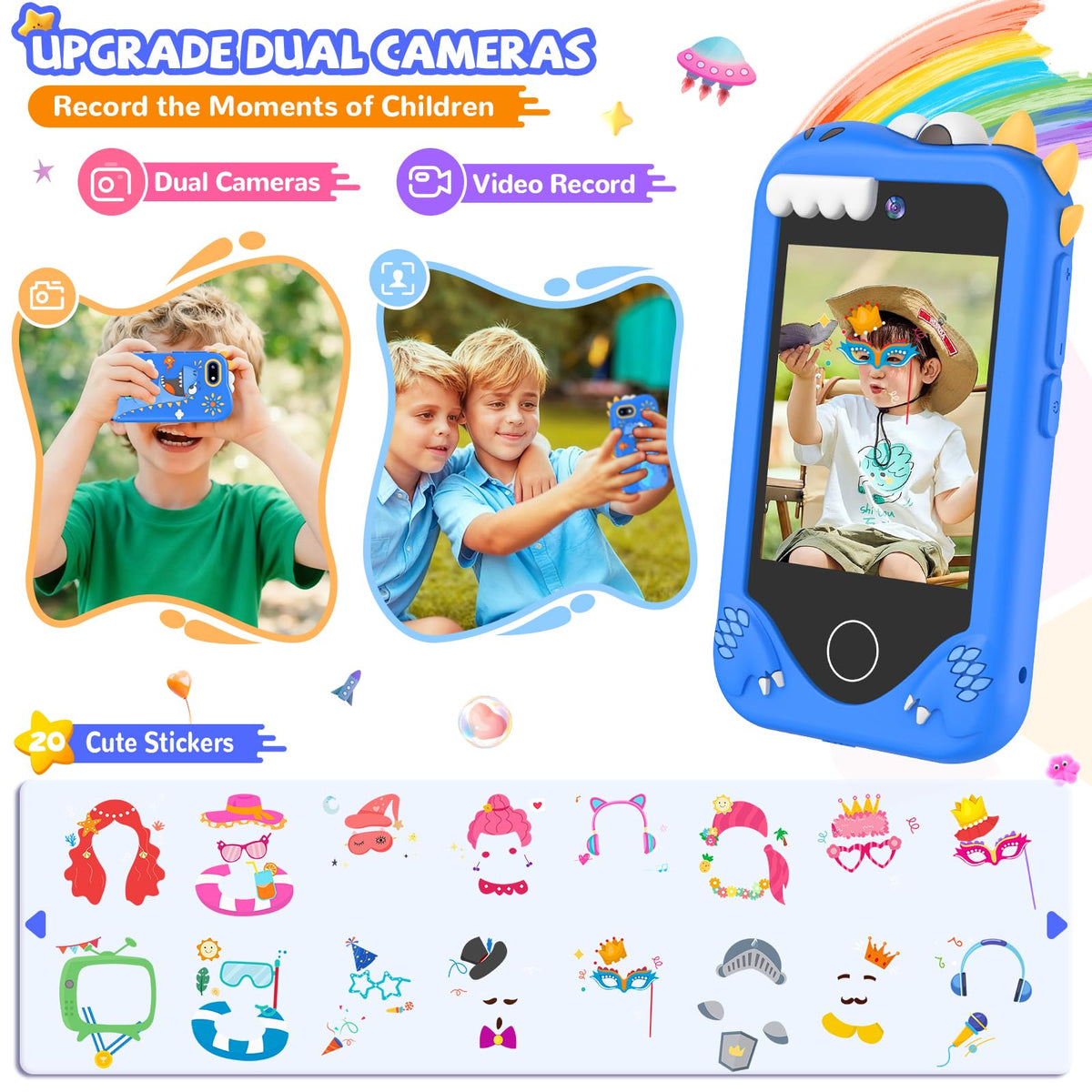 A child uses the phone for on-the-go learning and imaginative play