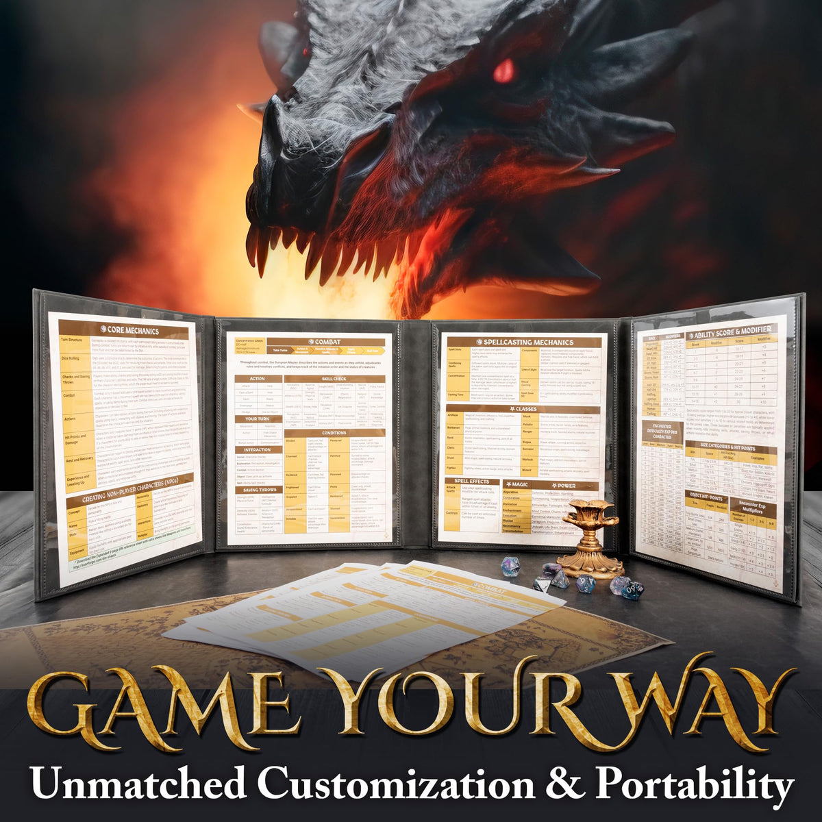 Soar Forge DM Screen compact fold supports easy transport and storage.