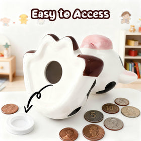 Sobeit dairy cow piggy bank coin slot detail for easy access
