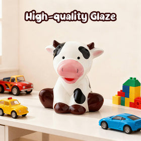 Sobeit dairy cow piggy bank on kids room display
