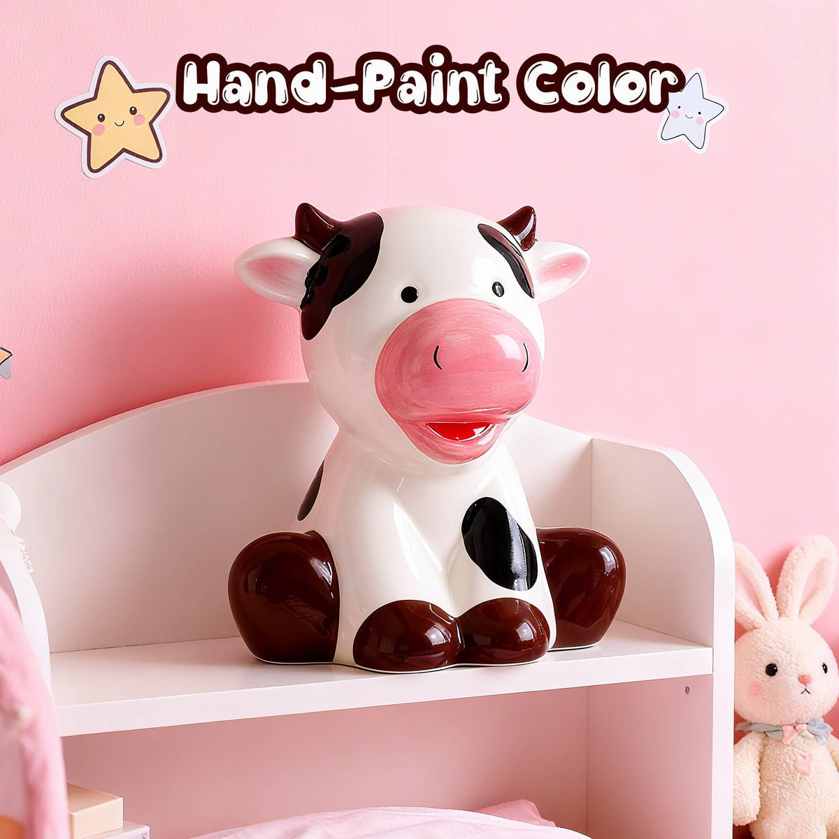 Sobeit dairy cow piggy bank displayed in nursery decor setup