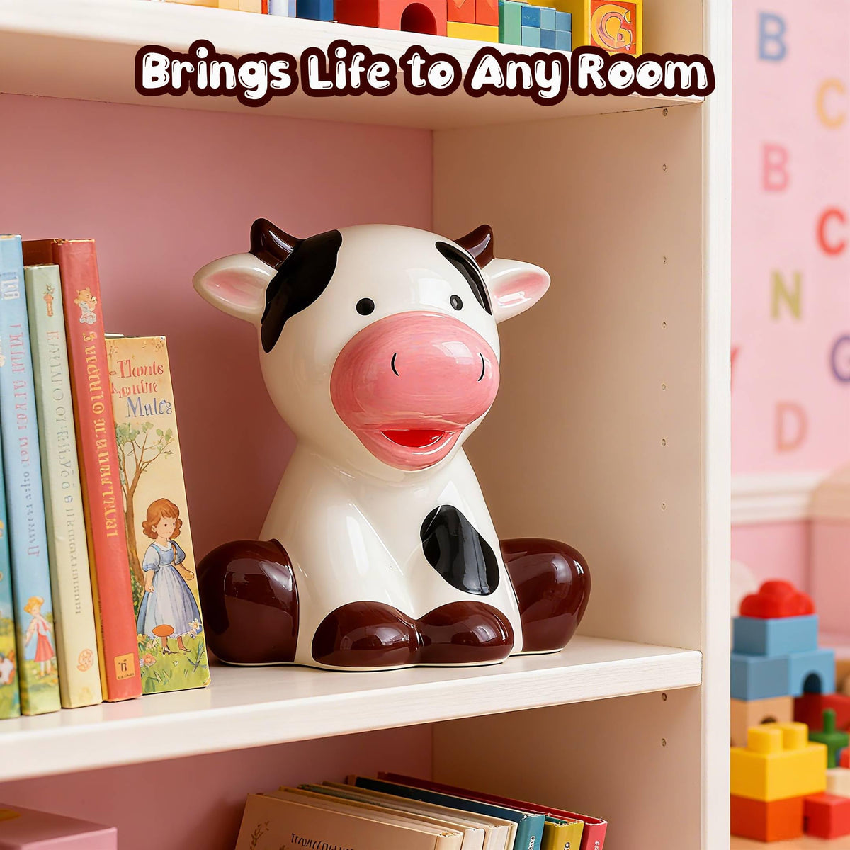 Sobeit dairy cow piggy bank side view shows playful design for kids
