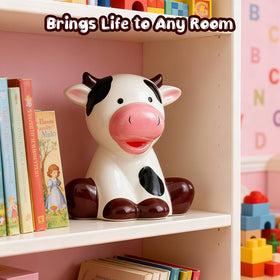 Sobeit dairy cow piggy bank side view shows playful design for kids
