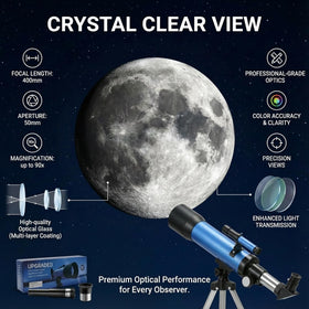 Sobrzy telescope blue body on tripod enables steady backyard observing.