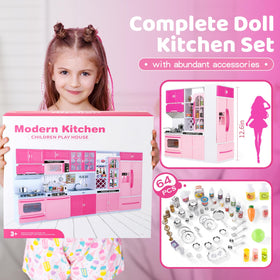 SOCBTNSO pink kitchen playset with five-part design sparks creativity and versatile layouts.