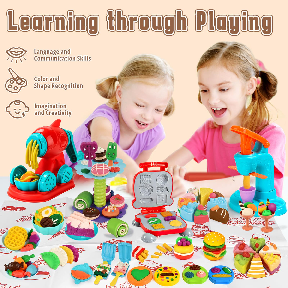 SOCBTNSO child playing build skills and hand-eye coordination with dough tools.