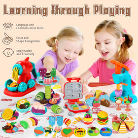 SOCBTNSO child playing build skills and hand-eye coordination with dough tools.