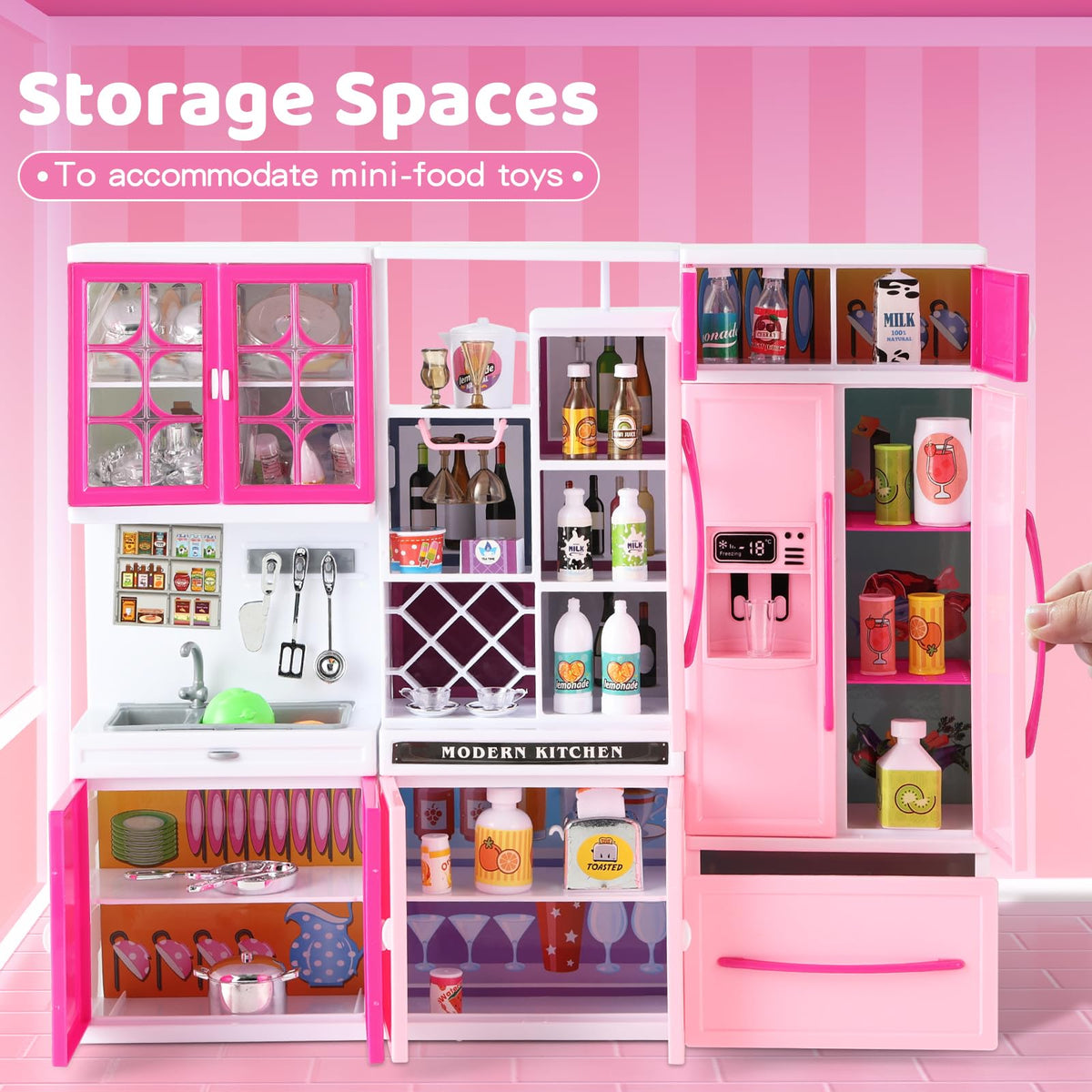 SOCBTNSO doll-friendly kitchen fits dolls and dollhouses for storytelling adventures.