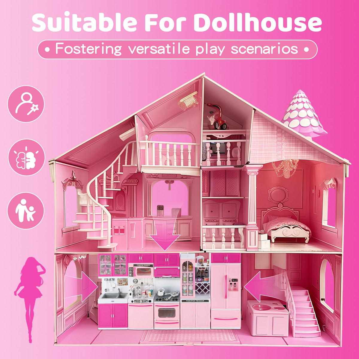 SOCBTNSO open-storage cabinets and fridge support neat pretend play and organization.