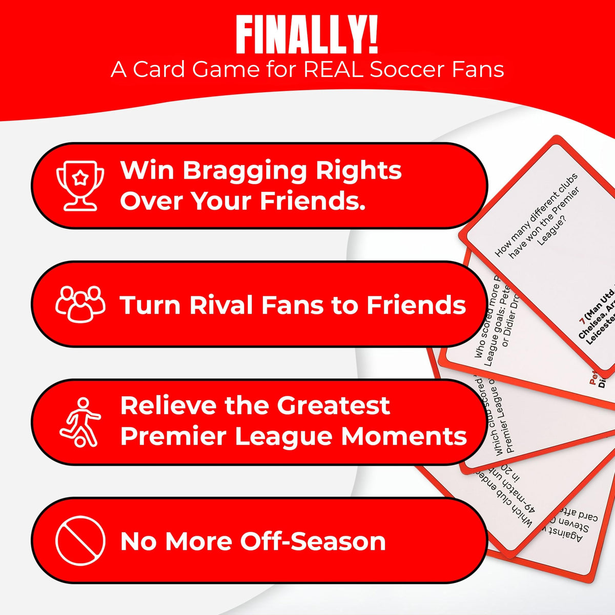 SOCCER IQ English League visuals emphasize EPL trivia for dedicated fans.