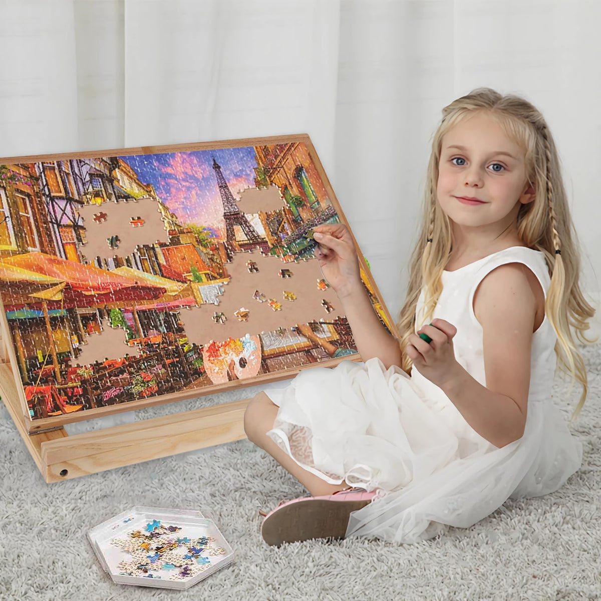 Tely Puzzle Board tilt-angle setup with three adjustable levels.