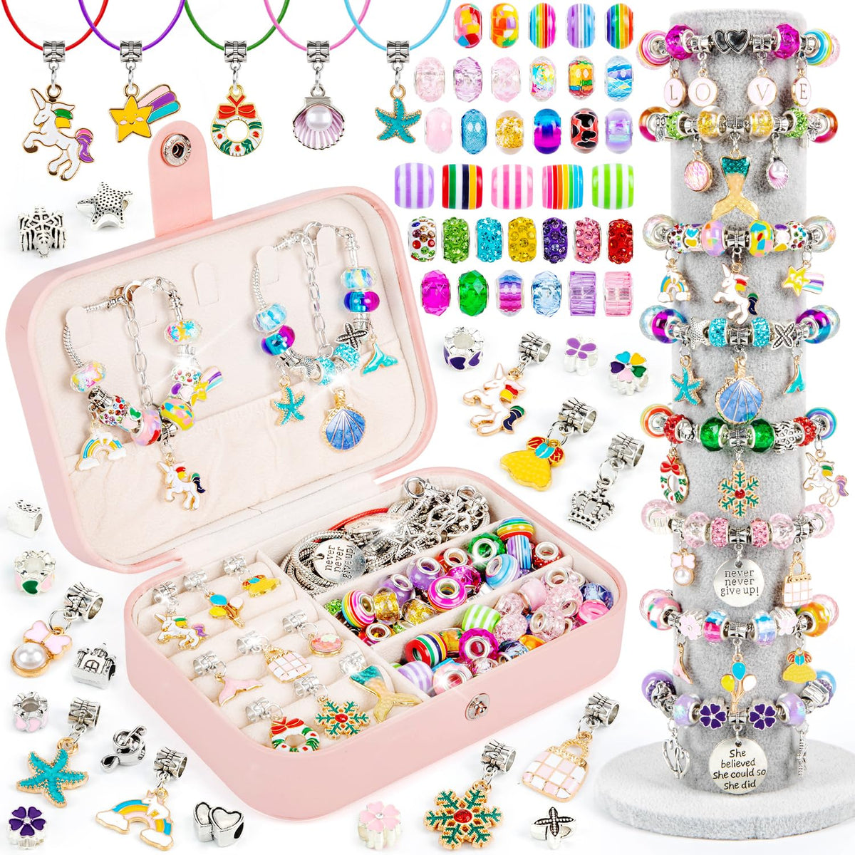 Sofier Charm Bracelet Kit contents with colorful charms for creative play