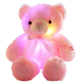Sofipal light-up teddy bear pink with press-here paw glowing for bedtime comfort.