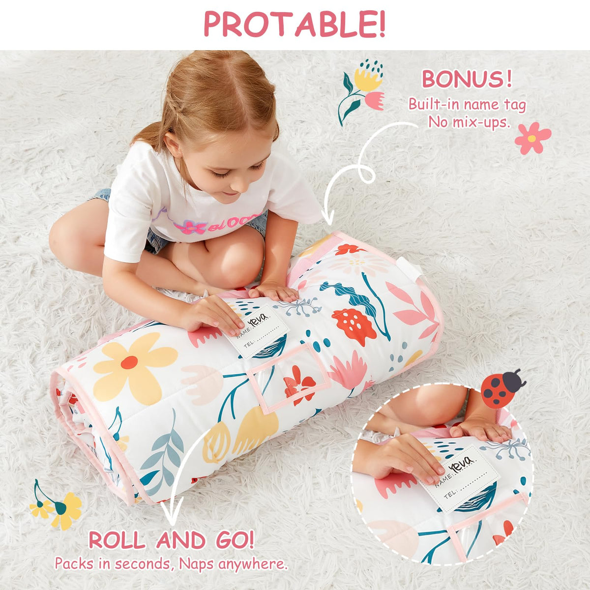 Softan Nap Mat Carry Handle enables easy carrying between rooms.
