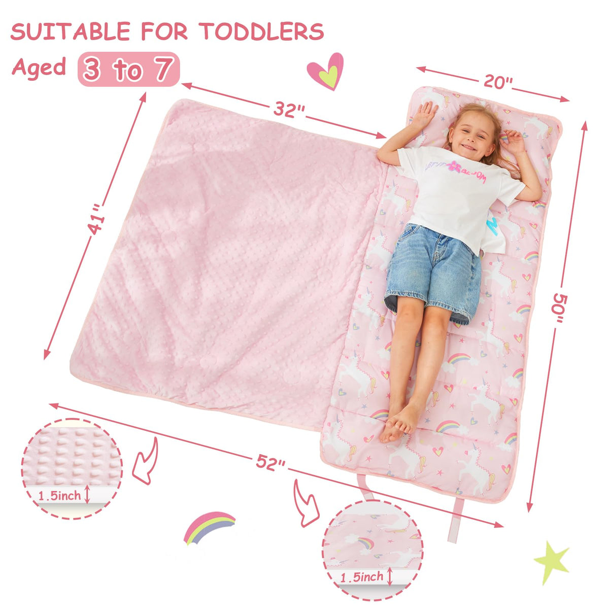 Softan Toddler Nap Mat with pillow attached for on-the-go naps
