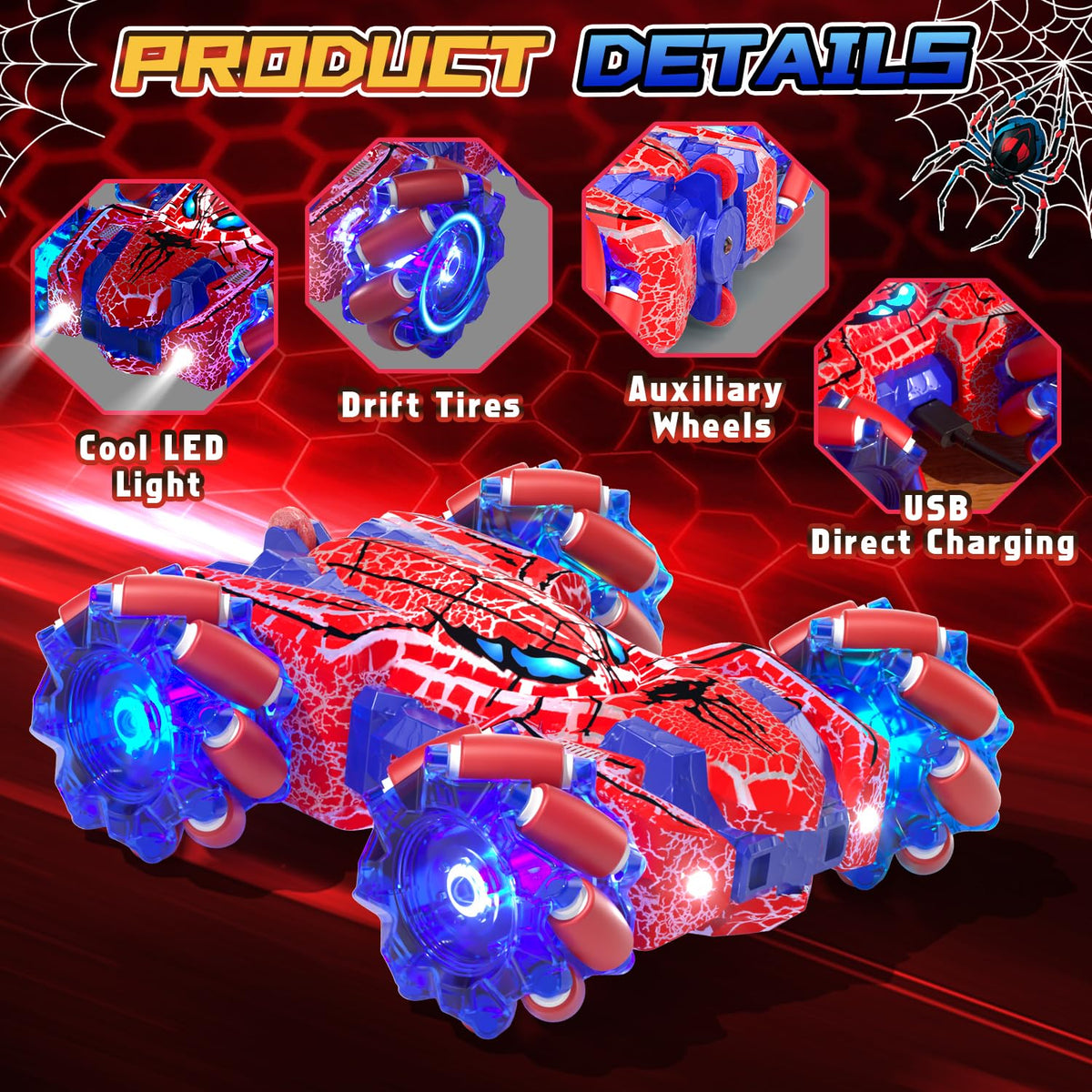 SOGAWEBB Spider action on carpet with all-terrain tires