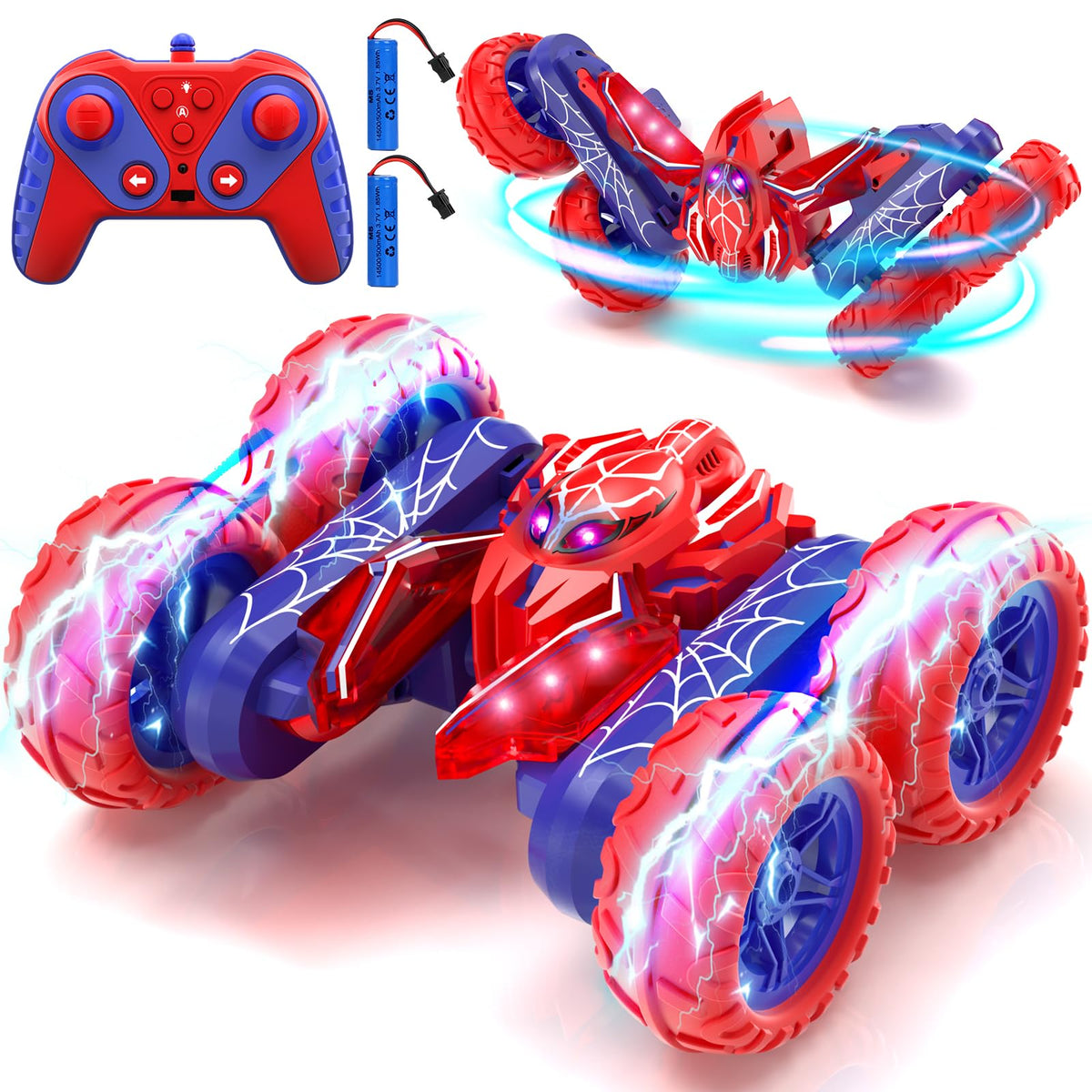 SOGAWEBB Spider RC car 360-spin showcases dynamic stunt performance for kids.
