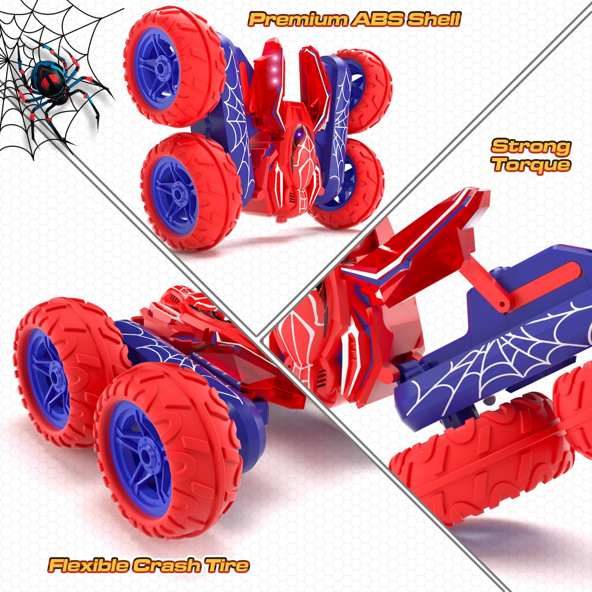 SOGAWEBB Spider RC car LED lights illuminate nighttime racing adventures.