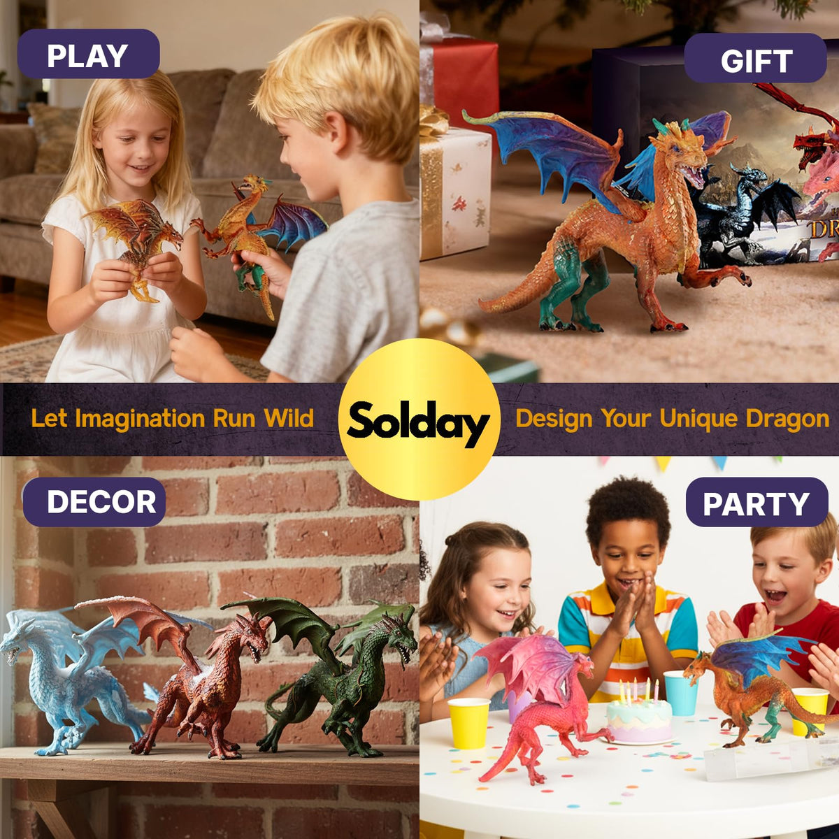 SOLDAY dragon art set showing paints and brushes for creative kids