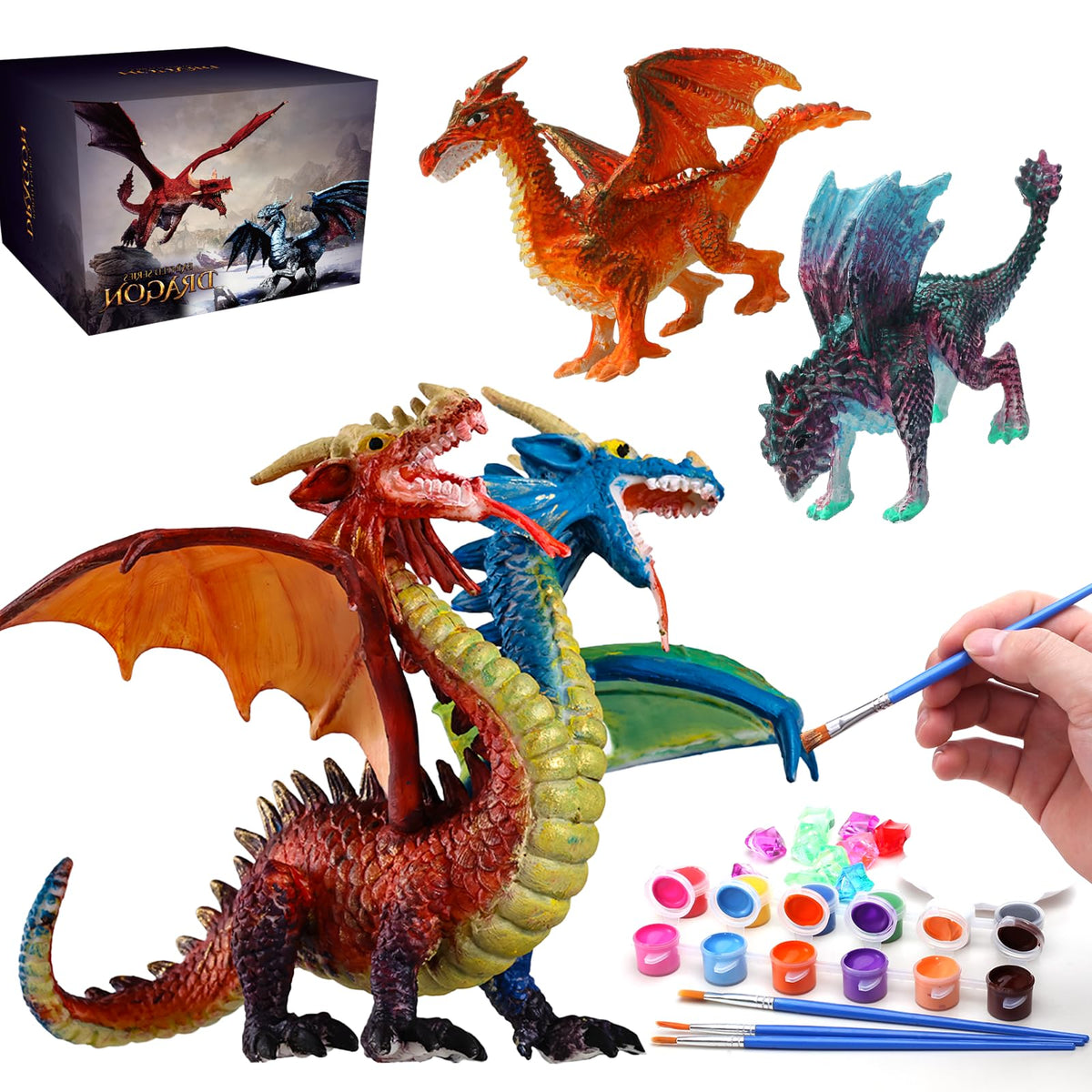 SOLDAY dragon toy models in box, ready for painting and imaginative play.