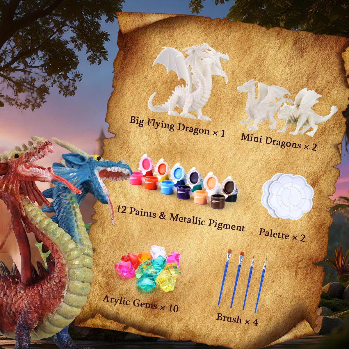 SOLDAY golden paint for adding shimmering accents to dragon artwork.