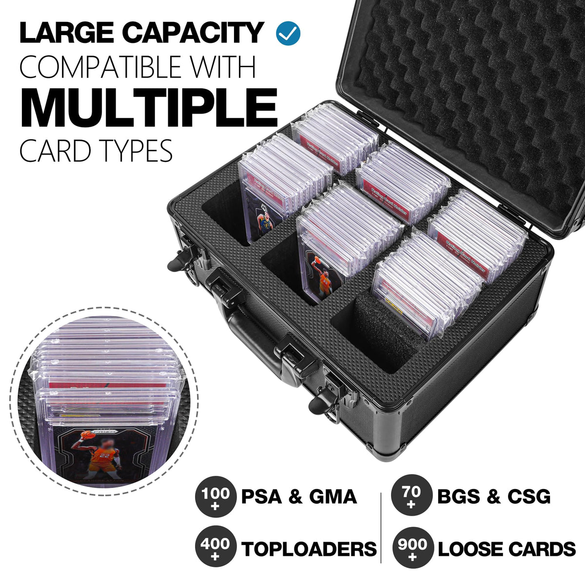 SolidCase full foam protection insert secures slabs and toploaders during transport.