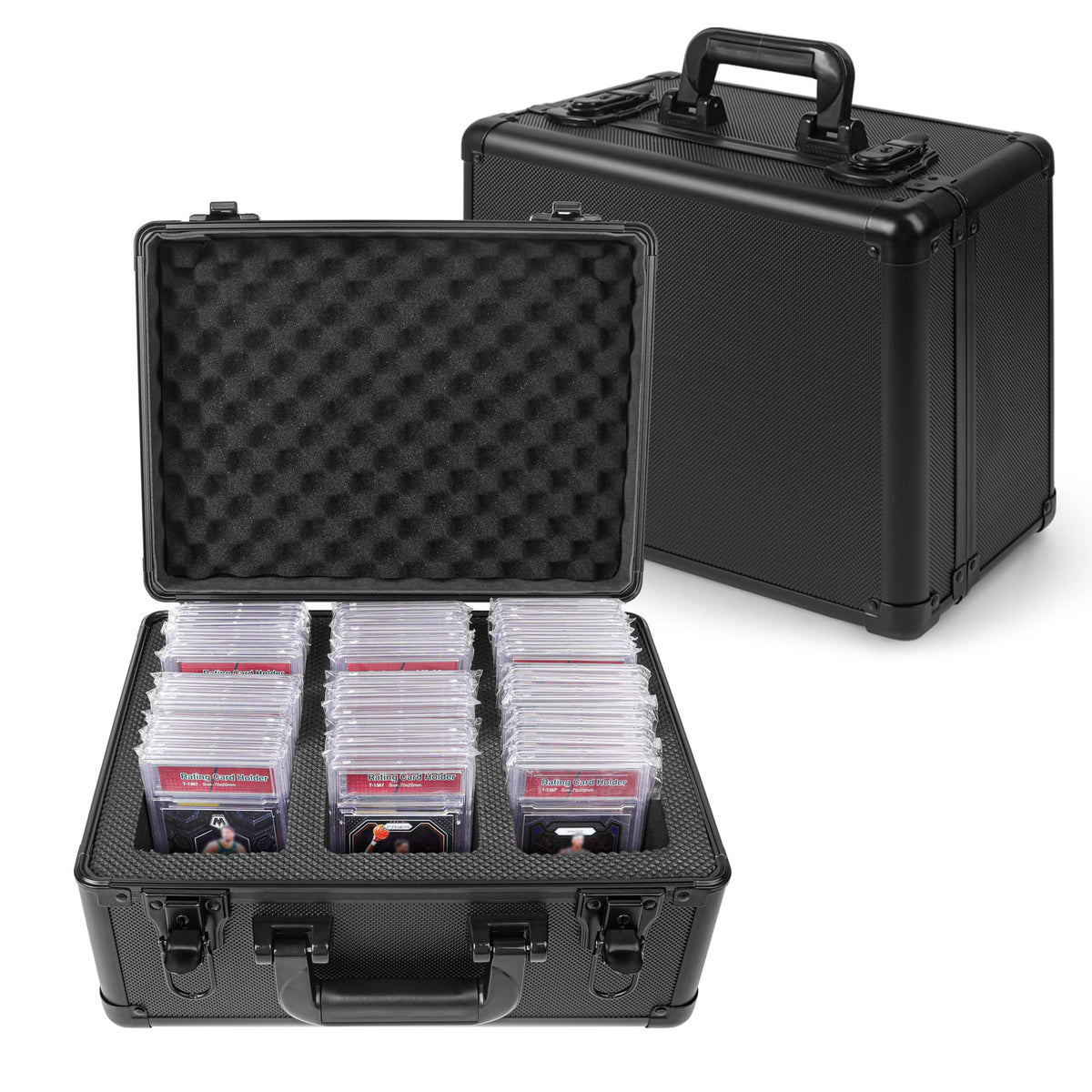 SolidCase graded card storage box with PSA slabs and protective foam.